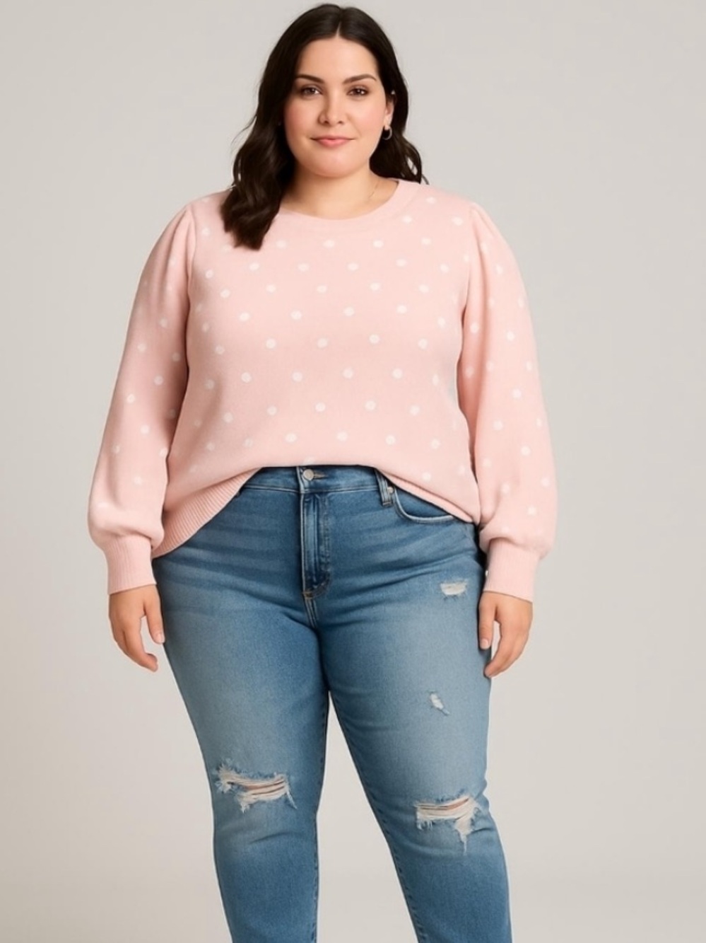 NWT Adrianna Papell Dot Long Full Puff Sleeve Sweater